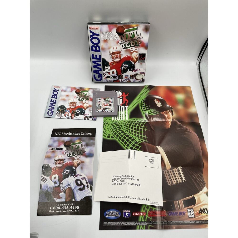 NFL Quarterback Club 96 (Game Boy, 1995) W/ Manual, Poster, & Registration Card
